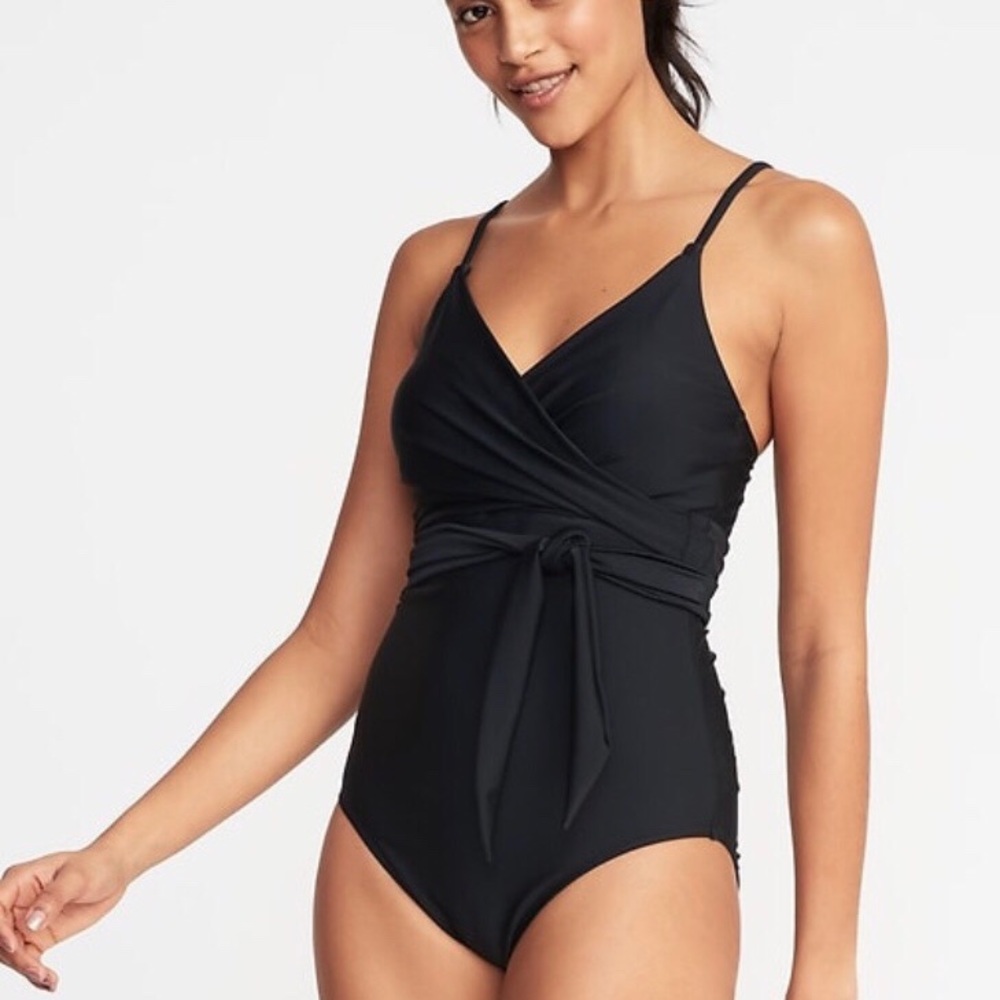 OLD NAVY Black Wrap-Front One Piece Swimsuit. NWT